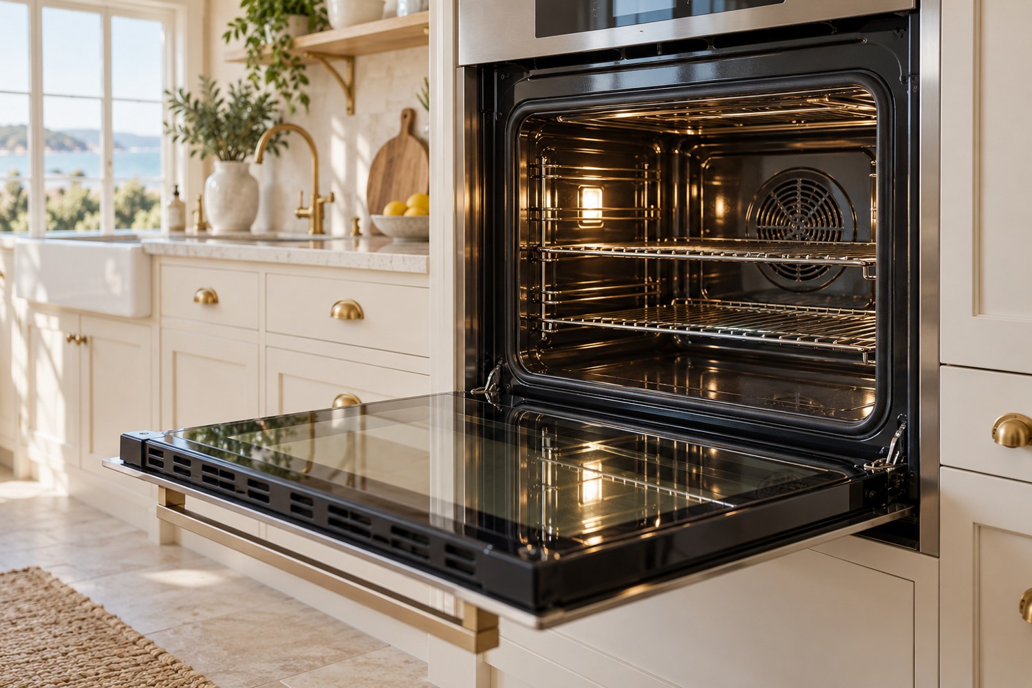 A clean open oven in a contemporary kitchen